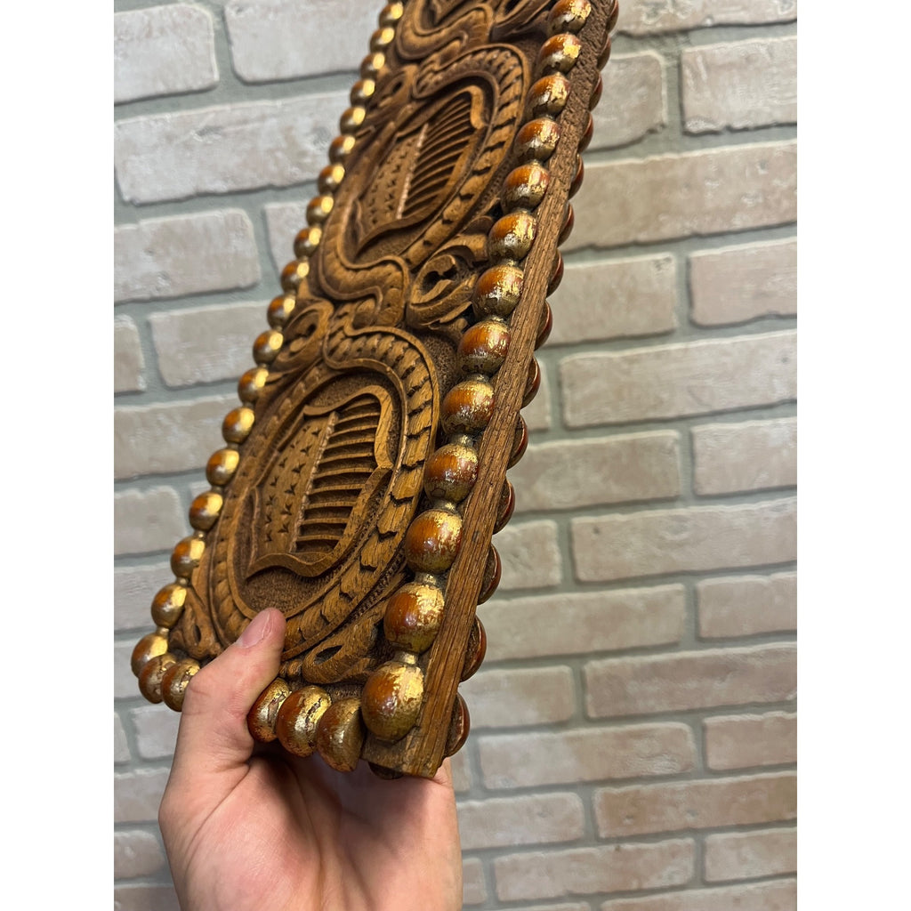 Antique c1890s American Patriotic 2-Sided Carved Hanging Plaque Sign Victorian
