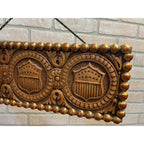 Antique c1890s American Patriotic 2-Sided Carved Hanging Plaque Sign Victorian