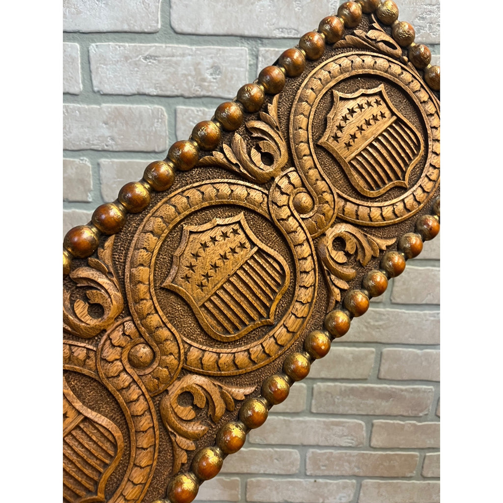 Antique c1890s American Patriotic 2-Sided Carved Hanging Plaque Sign Victorian