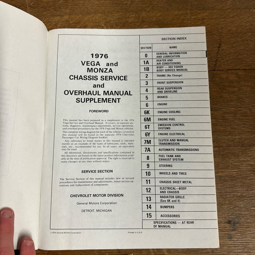 Vintage 1976 Service and Overhaul Manual 1976 Vega Monza Chervolet Chevy