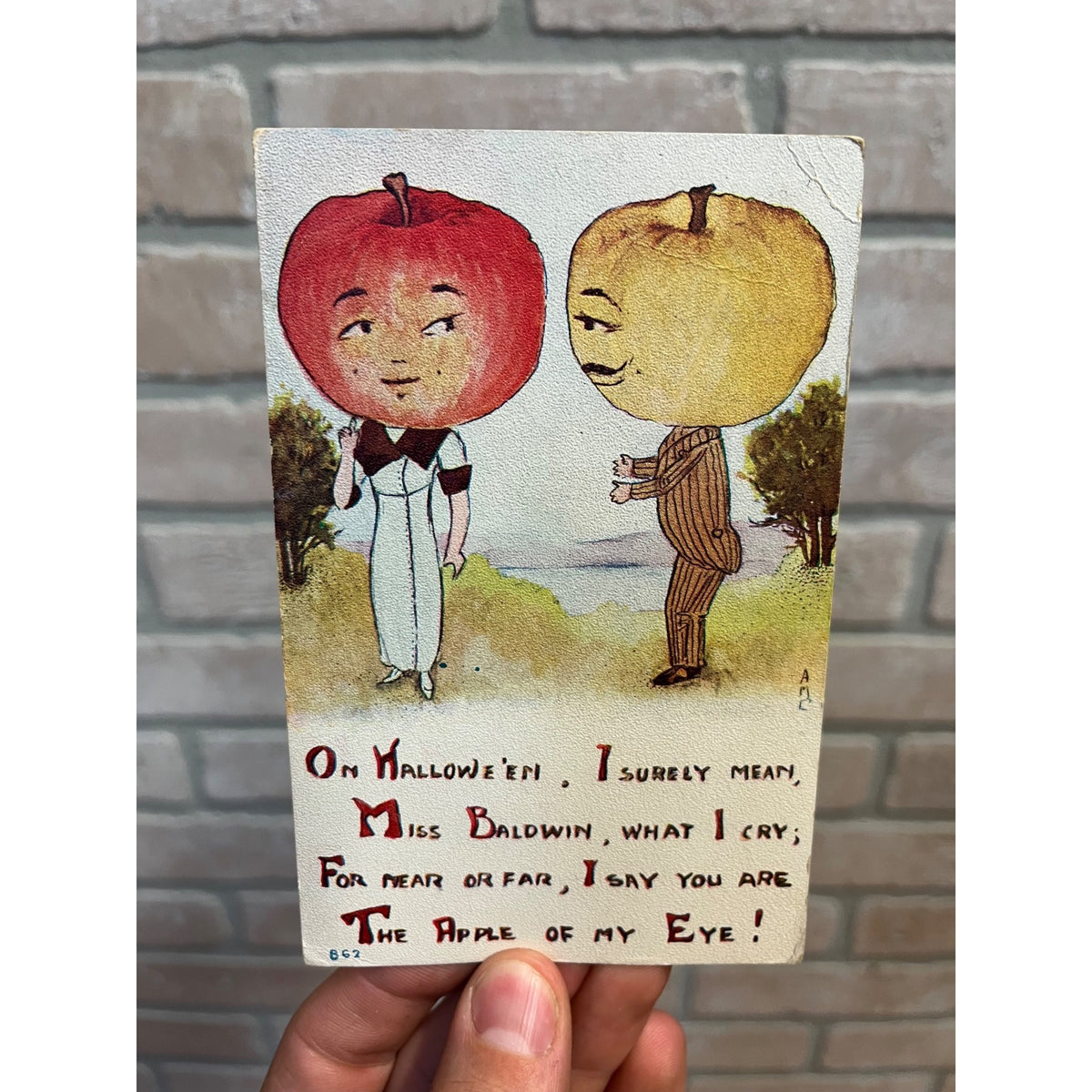 Halloween Aple Head People Romance Poem #862 FA Owen Postcard