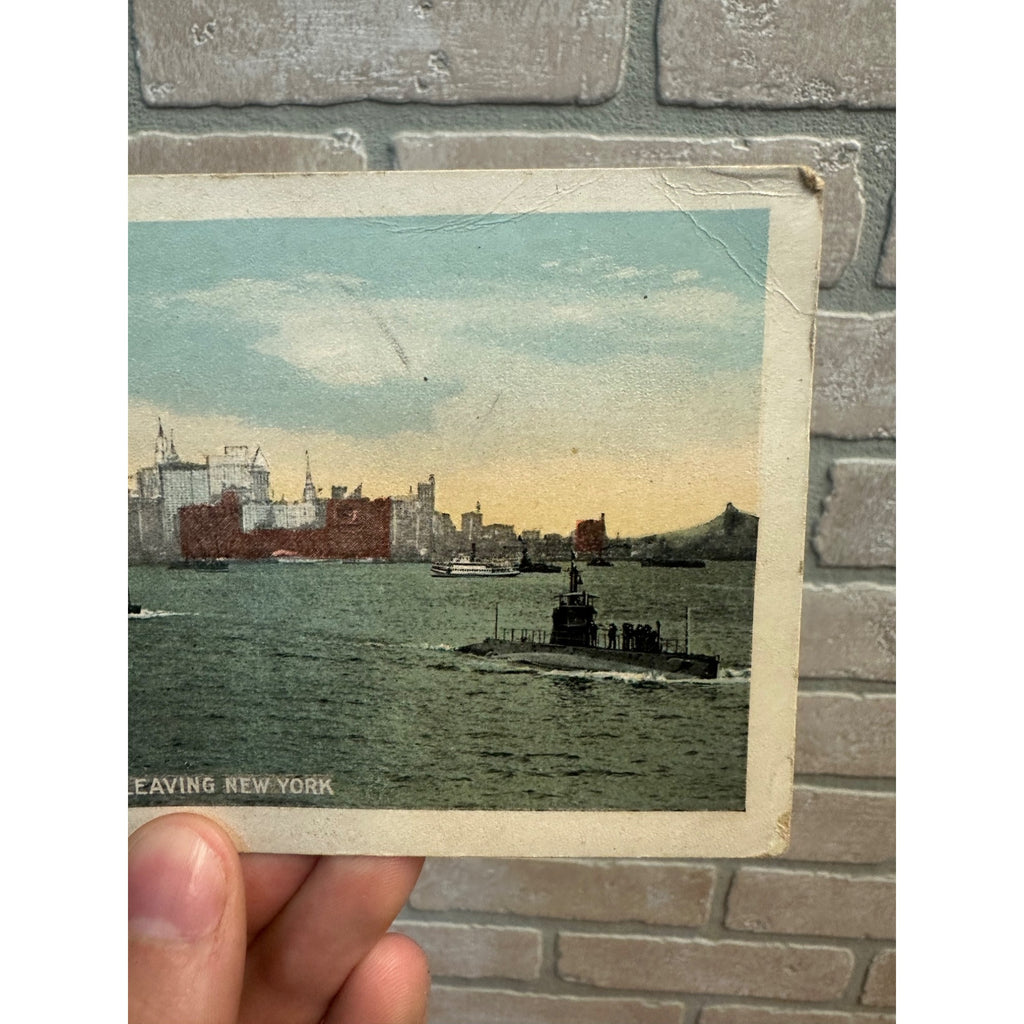 Antique WWI Era Postcard Submarine Squadron Leaving New York Underwood & Underwood