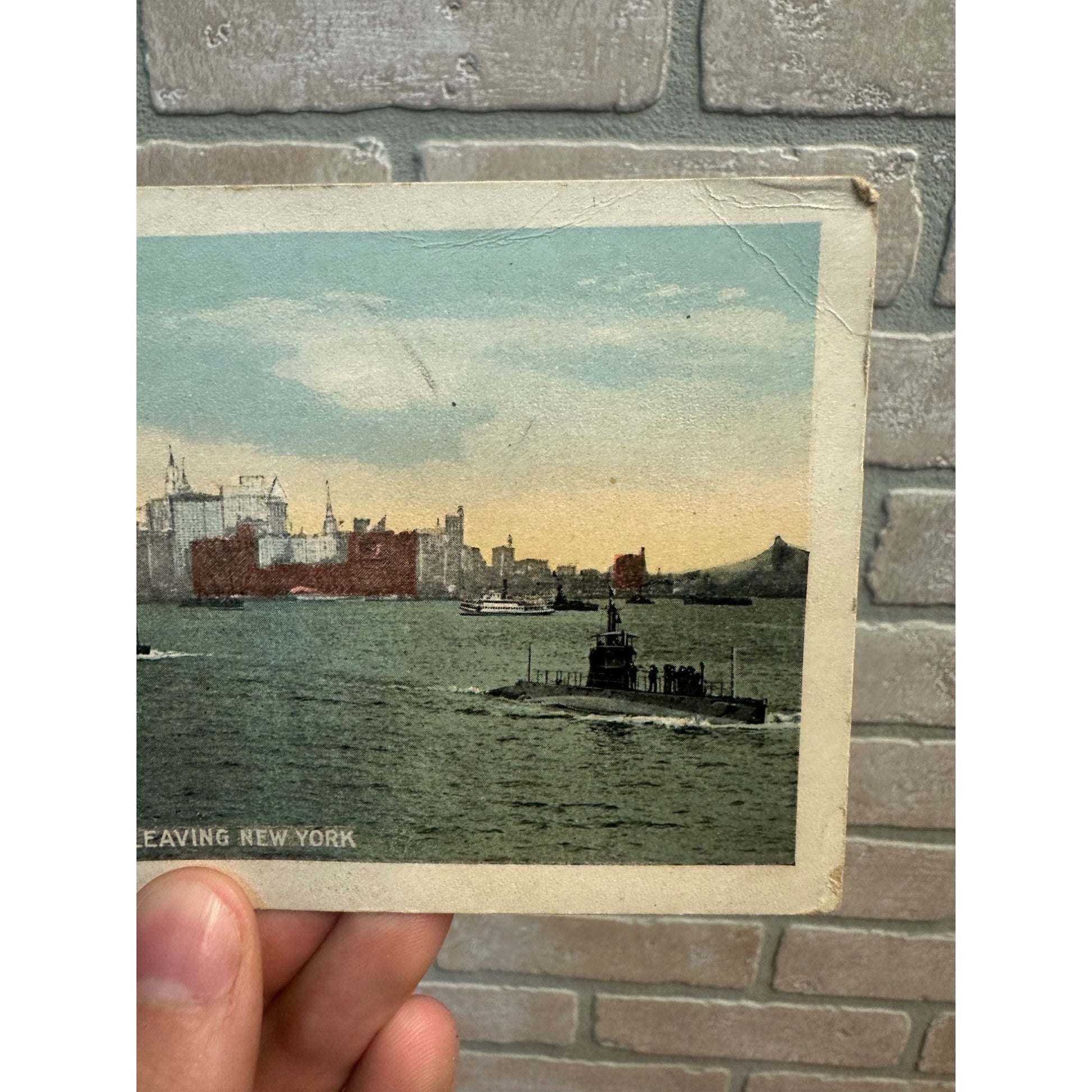 Antique WWI Era Postcard Submarine Squadron Leaving New York Underwood & Underwood