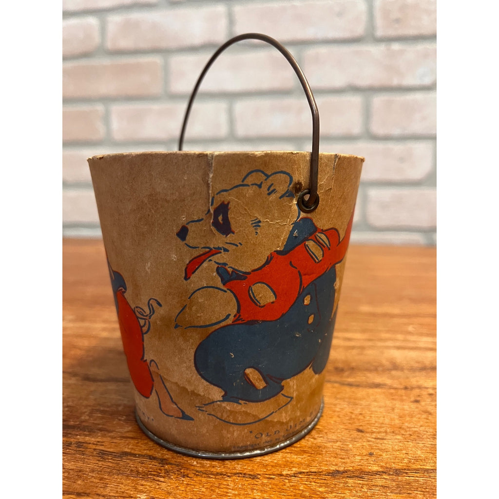 Vintage Nursery Rhyme Child's Sand Toy Pail Edward McCandlish Old Jim Bear etc