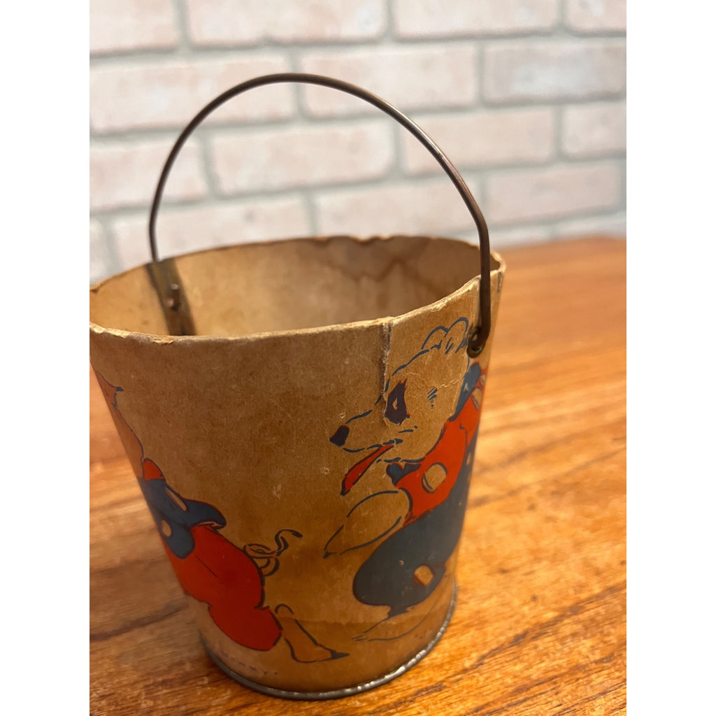 Vintage Nursery Rhyme Child's Sand Toy Pail Edward McCandlish Old Jim Bear etc
