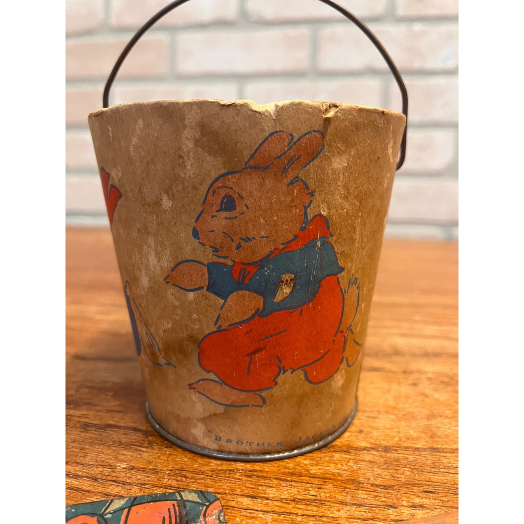 Vintage Nursery Rhyme Child's Sand Toy Pail Edward McCandlish Old Jim Bear etc