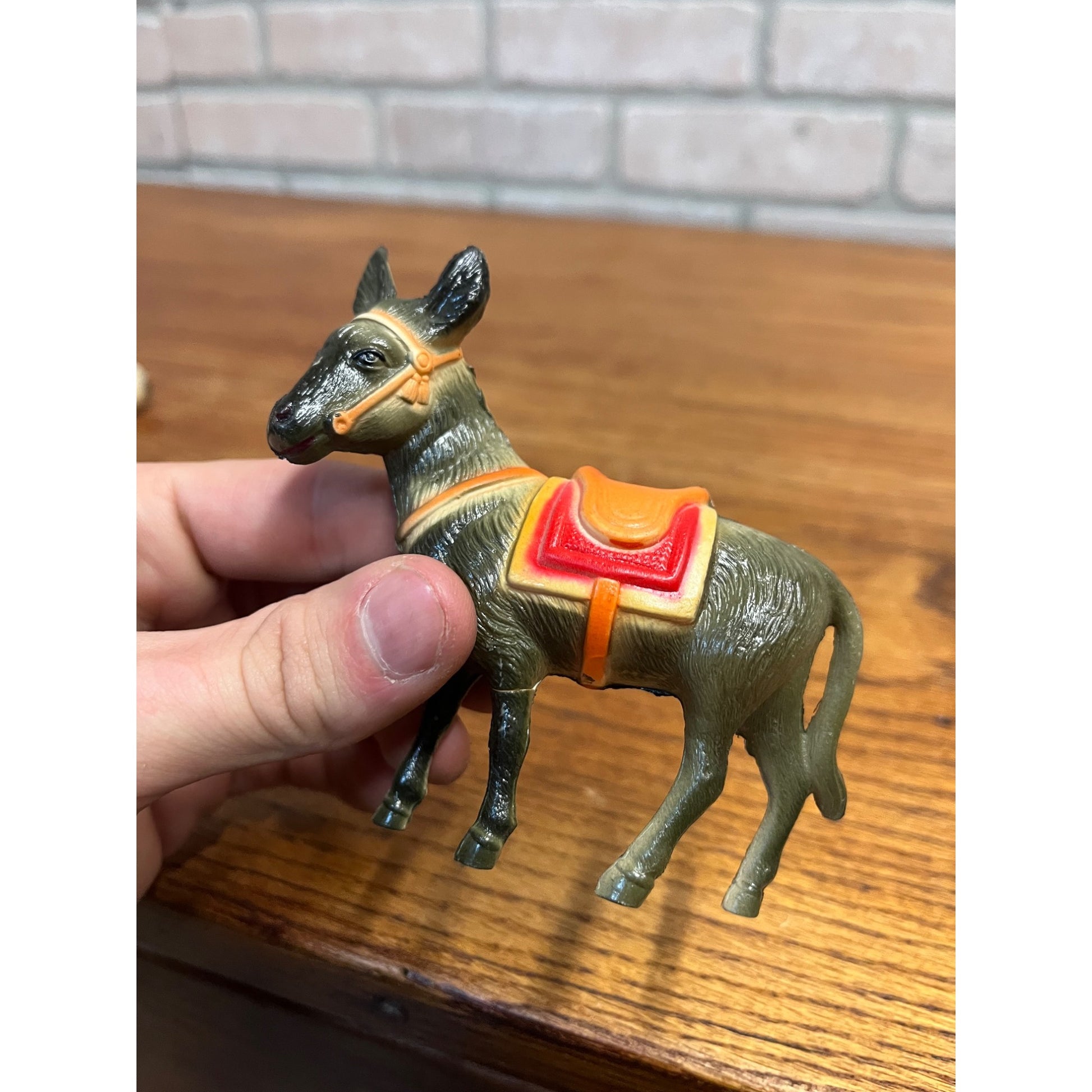 Vintage Farm Animals Celluloid Toy Christmas Putz Decorations Lot Donkey, Sheep