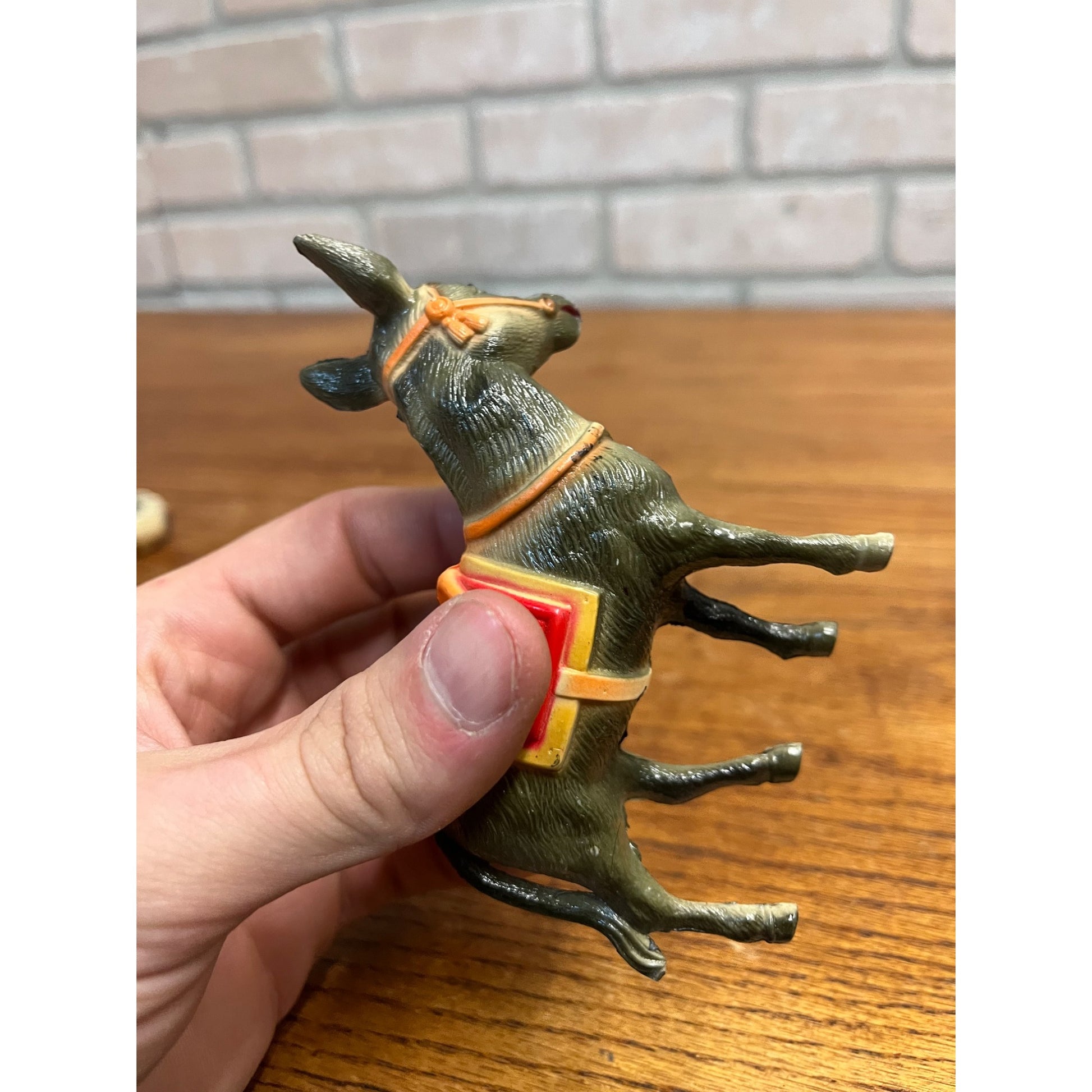 Vintage Farm Animals Celluloid Toy Christmas Putz Decorations Lot Donkey, Sheep