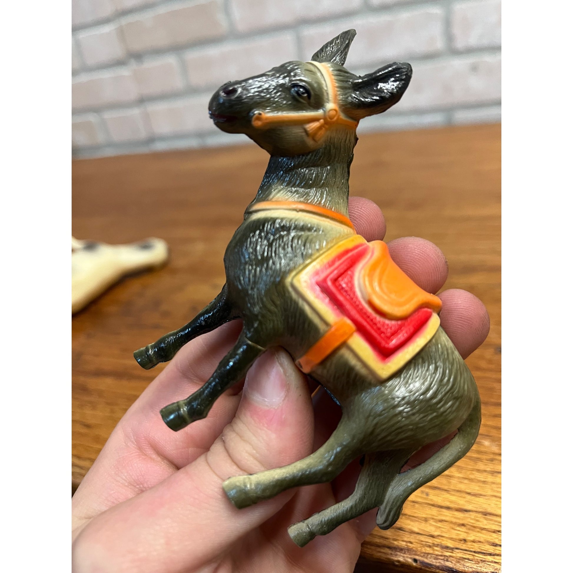 Vintage Farm Animals Celluloid Toy Christmas Putz Decorations Lot Donkey, Sheep