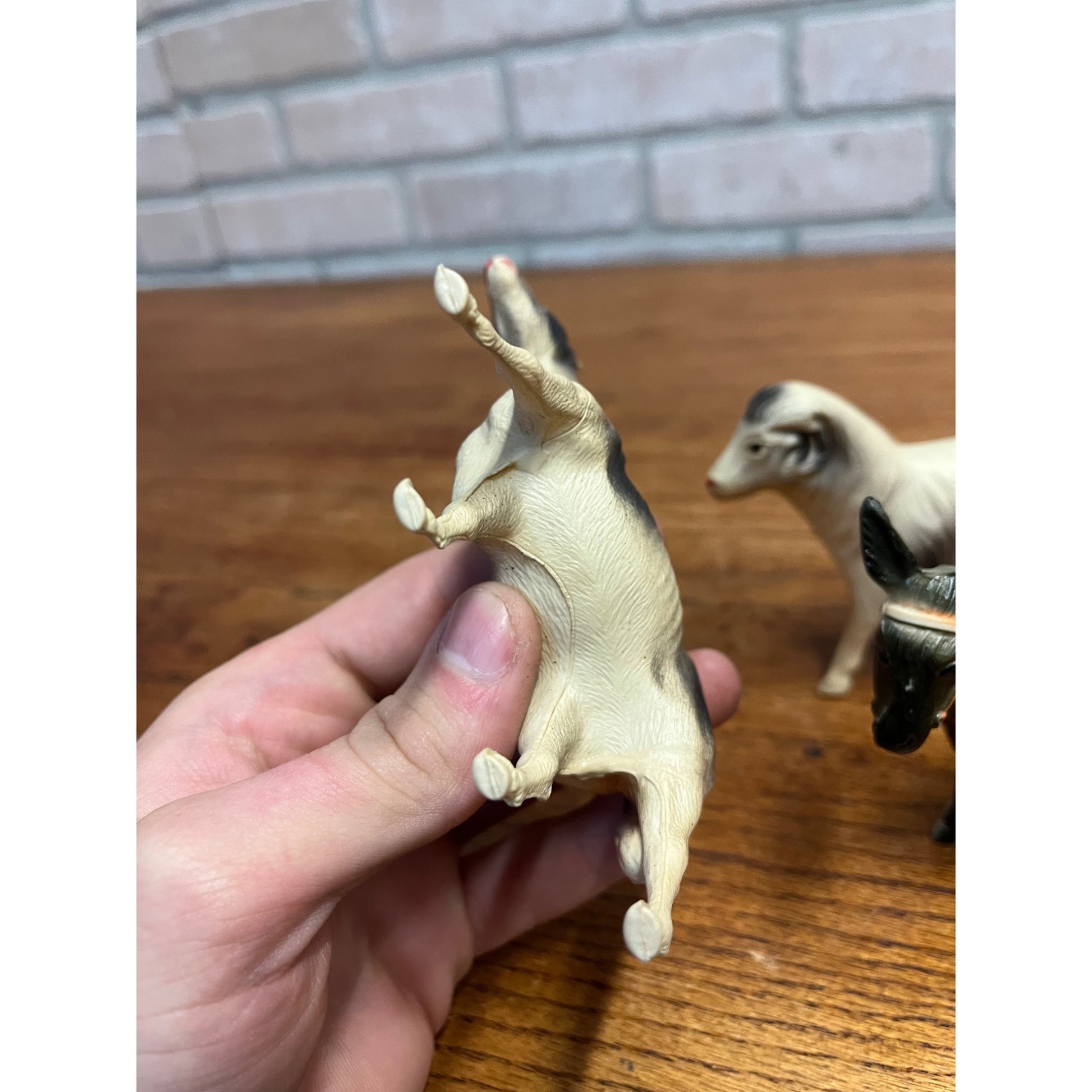 Vintage Farm Animals Celluloid Toy Christmas Putz Decorations Lot Donkey, Sheep