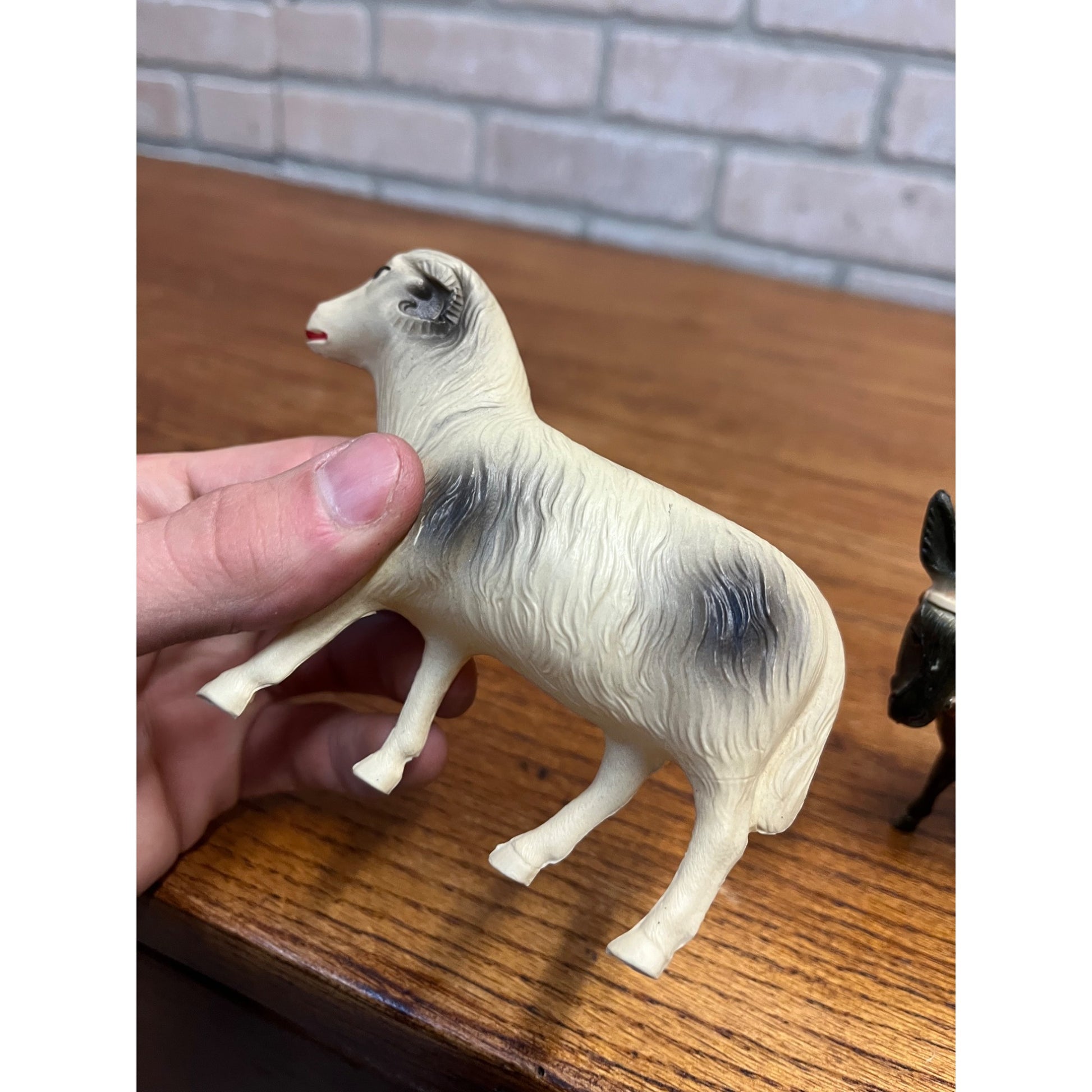 Vintage Farm Animals Celluloid Toy Christmas Putz Decorations Lot Donkey, Sheep