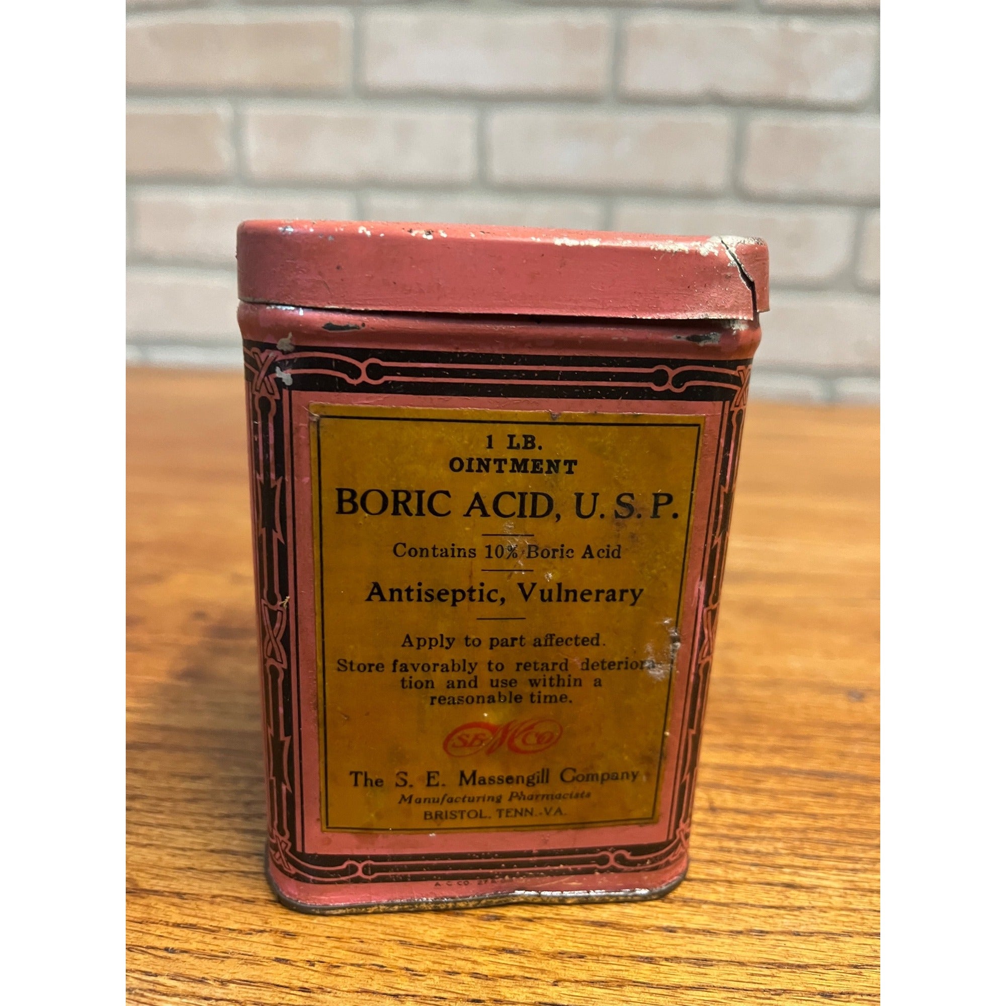 Vintage The S.E. Massengill Co. Pharmacy Apothecary Medicine Tin Pink Druggist