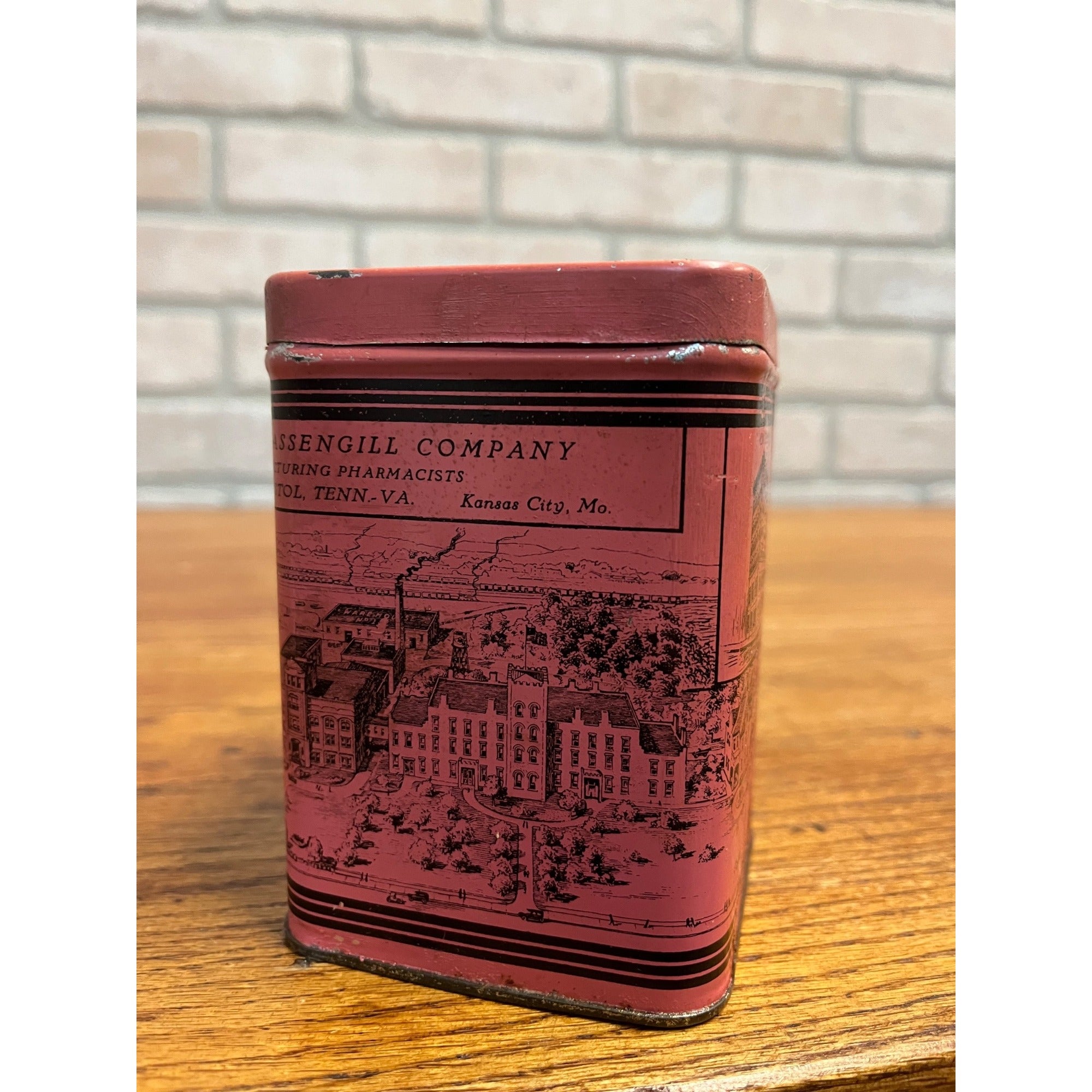 Vintage The S.E. Massengill Co. Pharmacy Apothecary Medicine Tin Pink Druggist