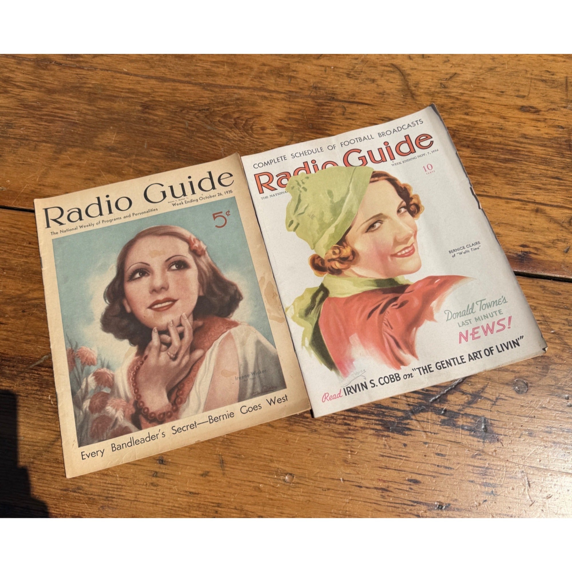 Vintage Radio Guide Magazine Lot of 2 1930s Old Time Radio Hollywood Pin Up Covers