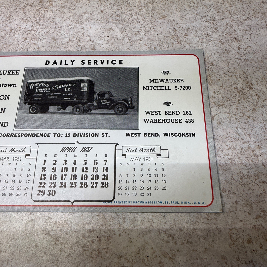 Vintage West Bend Transit Pinup Girl Ink Blotter Advertising 1951 Germantown WIs