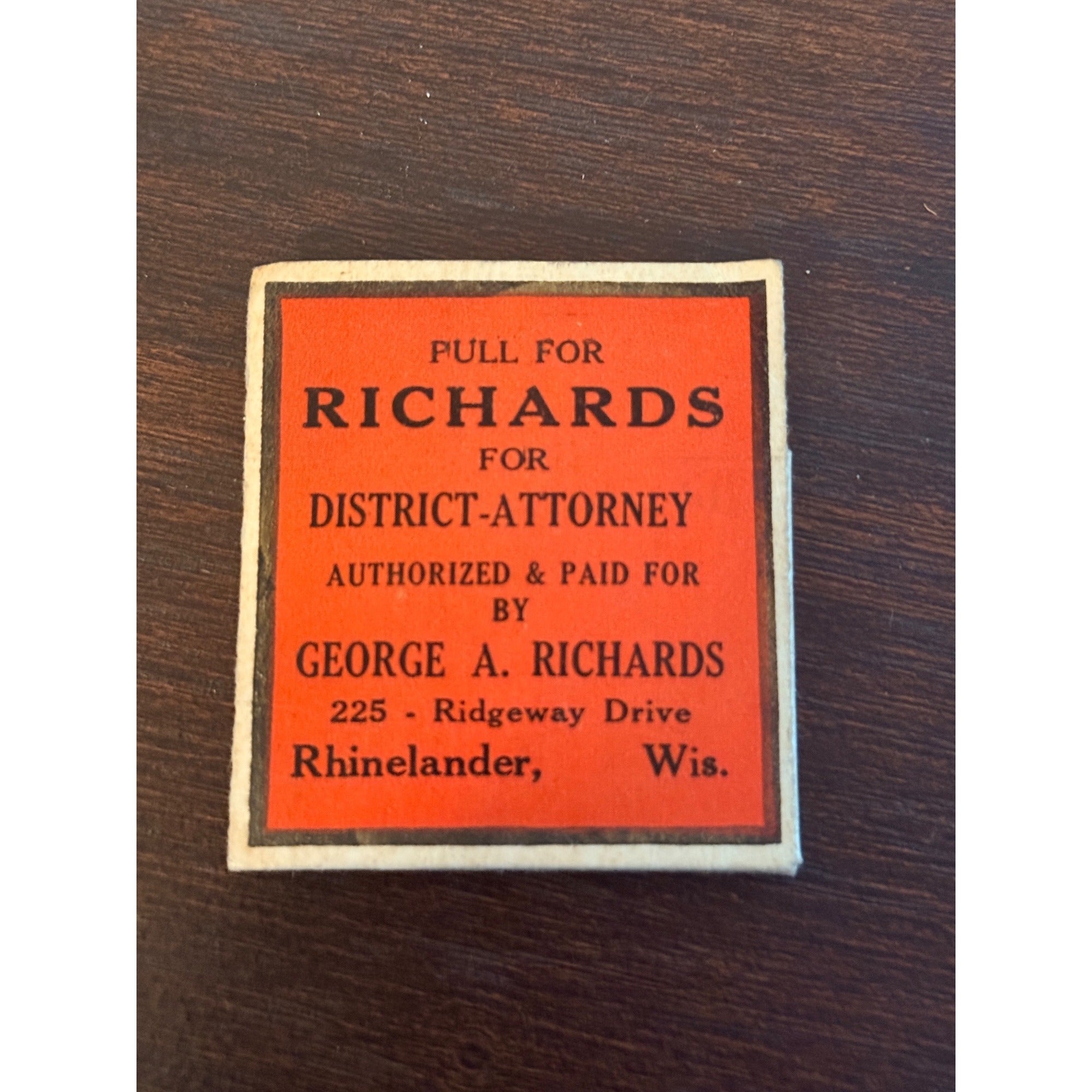 Vintage Pull Quick Rhinelander Wisconsin Attorney UNSTRUCK Matchbook FULL