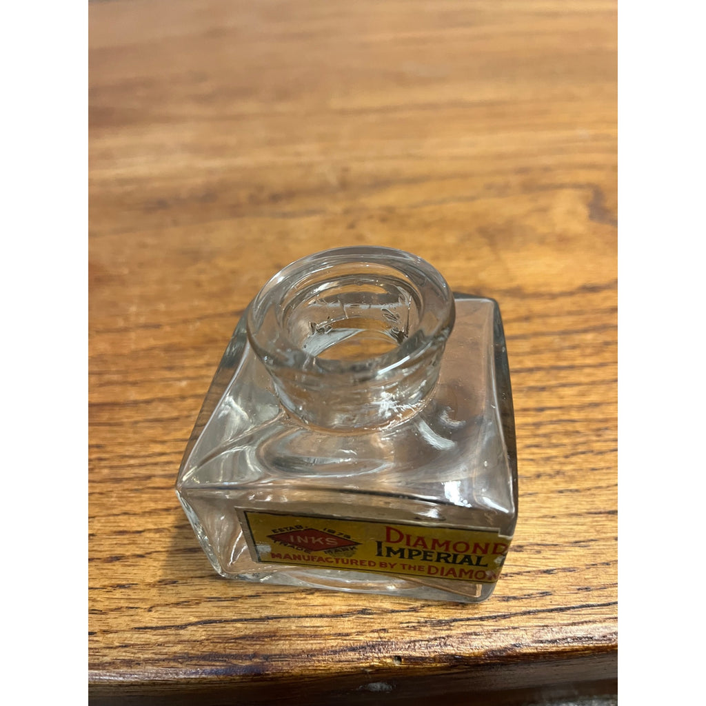 Antique Vintage Glass Ink Well Bottle Diamond Ink Co. Milwaukee w/ Label