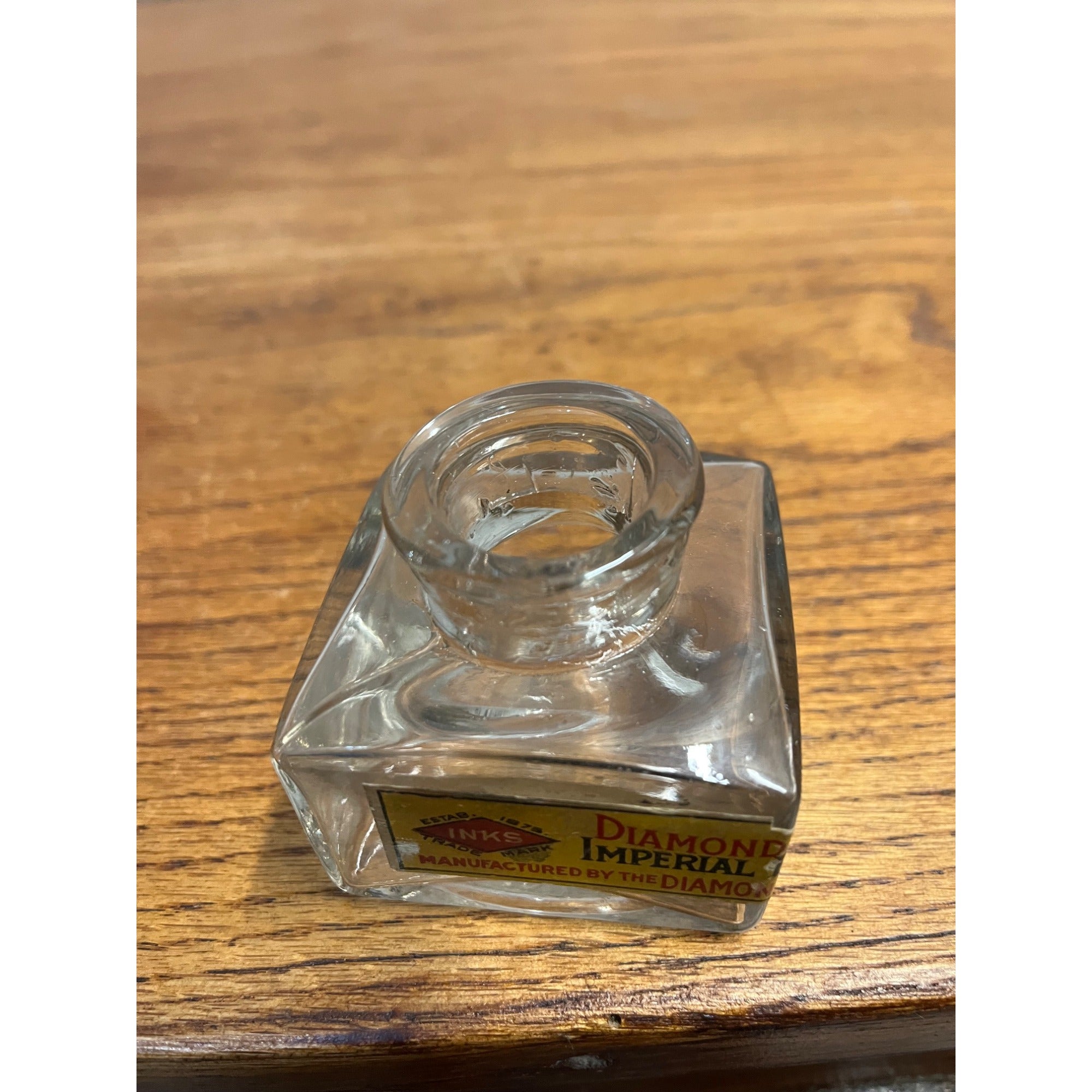 Antique Vintage Glass Ink Well Bottle Diamond Ink Co. Milwaukee w/ Label