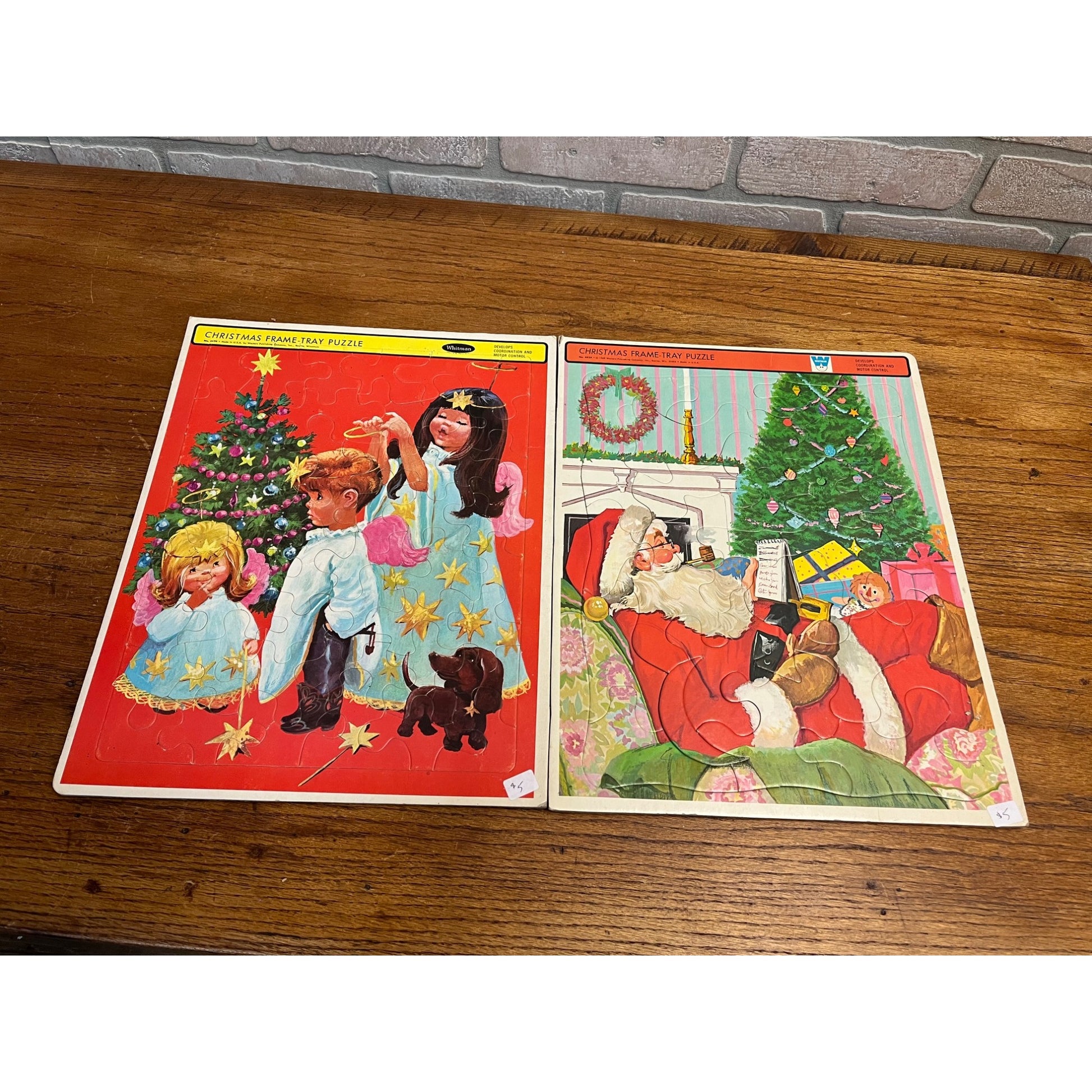 Vintage Whitman Christmas Frame Tray Puzzle Santa Angel Kids Dog No. 4424