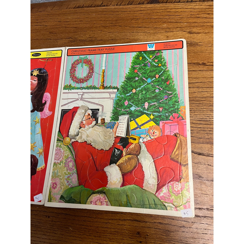 Vintage Whitman Christmas Frame Tray Puzzle Santa Angel Kids Dog No. 4424