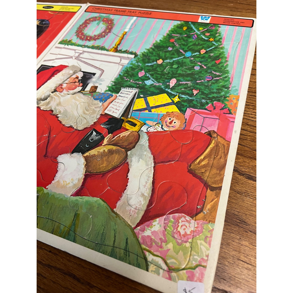 Vintage Whitman Christmas Frame Tray Puzzle Santa Angel Kids Dog No. 4424