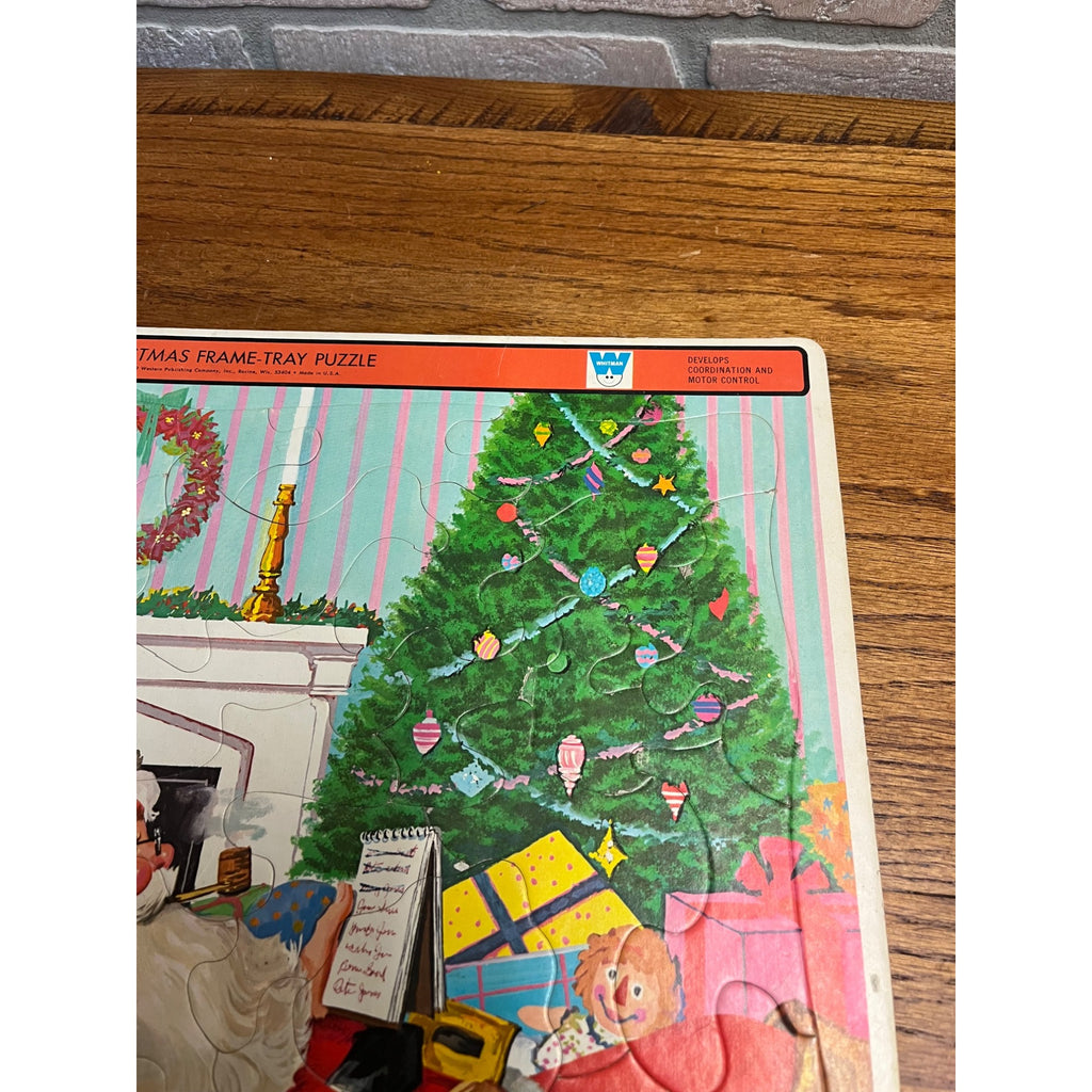 Vintage Whitman Christmas Frame Tray Puzzle Santa Angel Kids Dog No. 4424