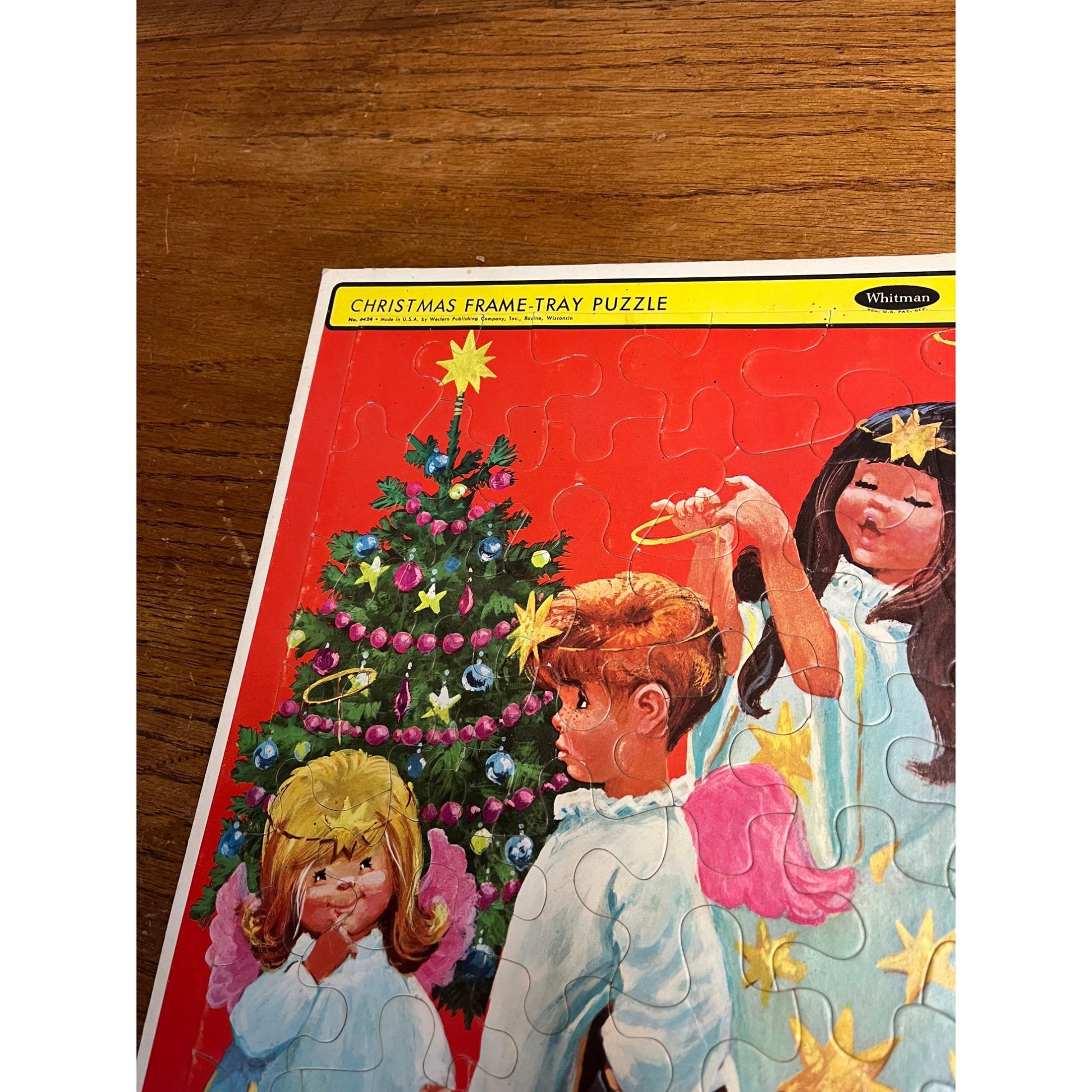 Vintage Whitman Christmas Frame Tray Puzzle Santa Angel Kids Dog No. 4424