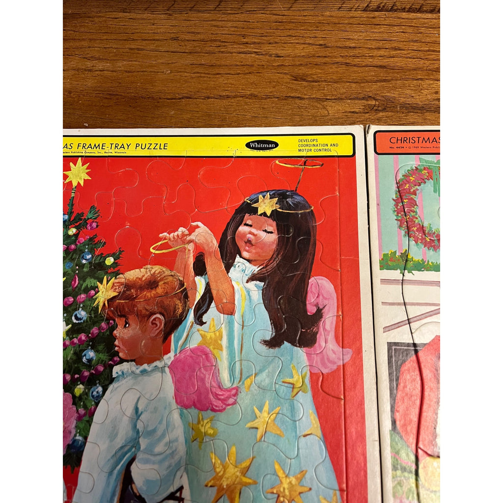 Vintage Whitman Christmas Frame Tray Puzzle Santa Angel Kids Dog No. 4424