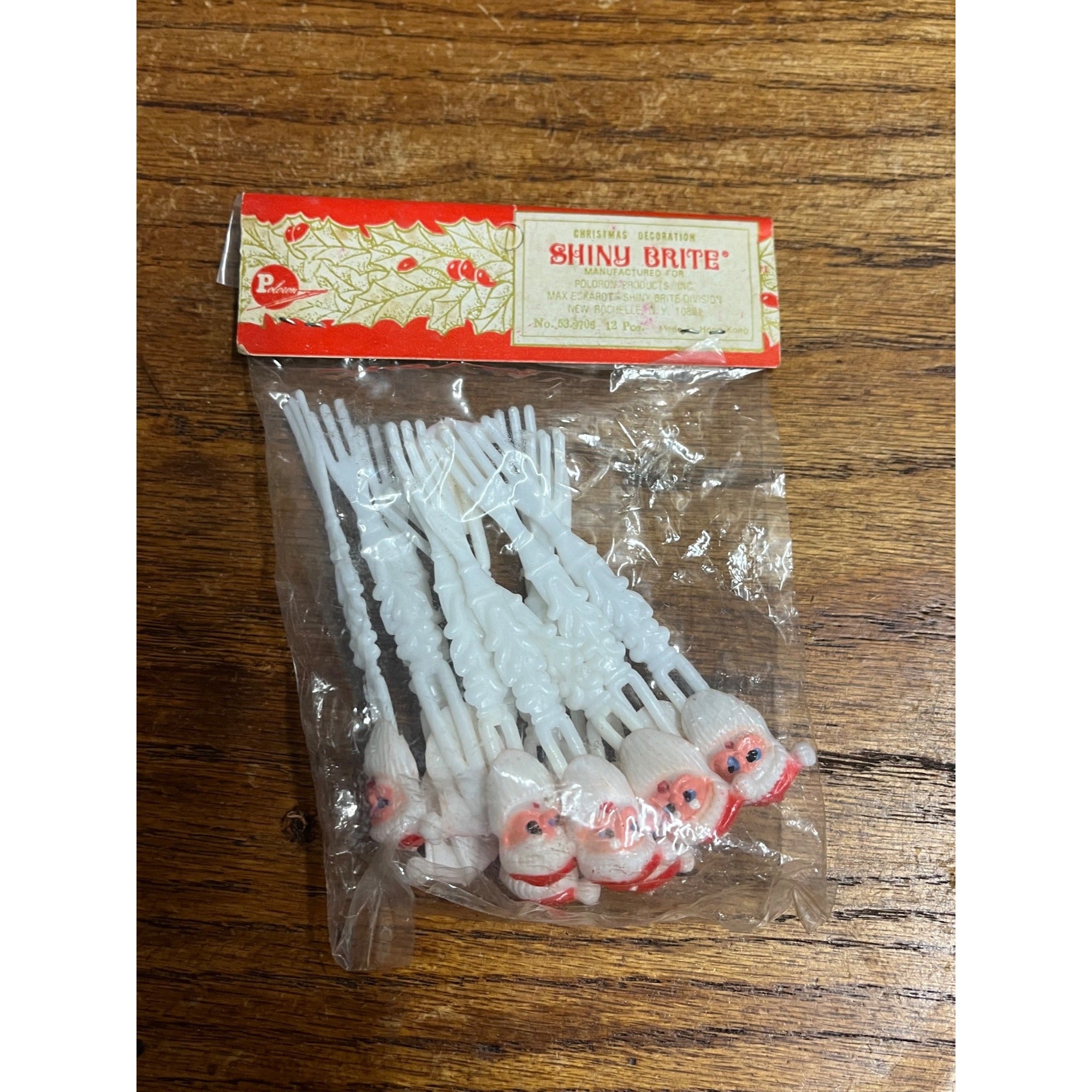 VINTAGE SHINY BRITE SANTA CLAUS COCKTAIL FORKS PLASTIC IN ORIGINAL PACKAGING
