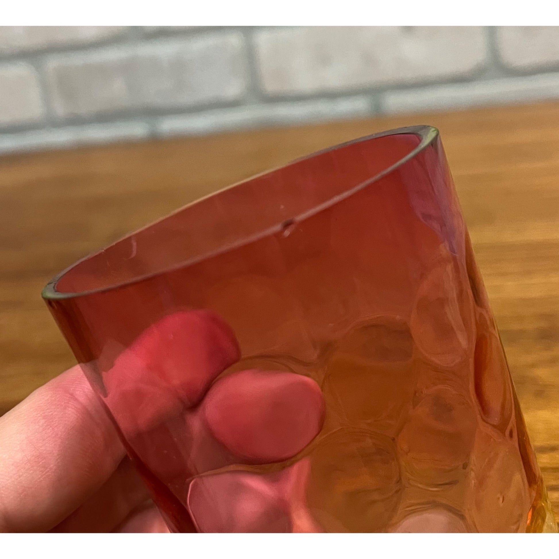 Scarce Antique Hobbs Inverted Thumbprint Amberina / Rubina Verde Glass Tumbler