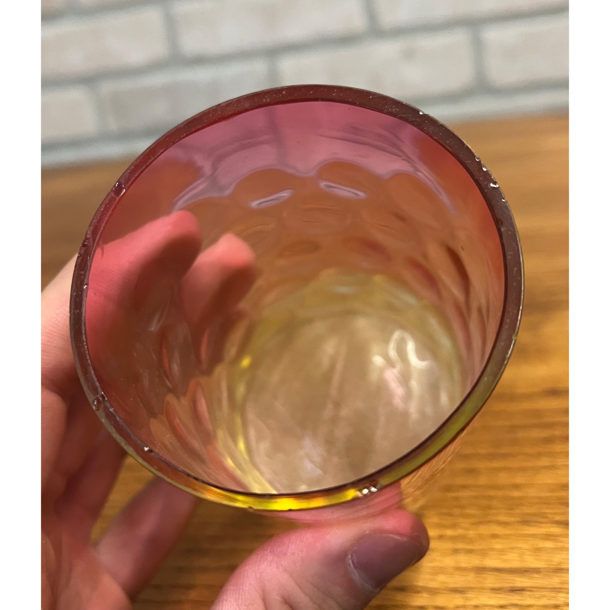 Scarce Antique Hobbs Inverted Thumbprint Amberina / Rubina Verde Glass Tumbler