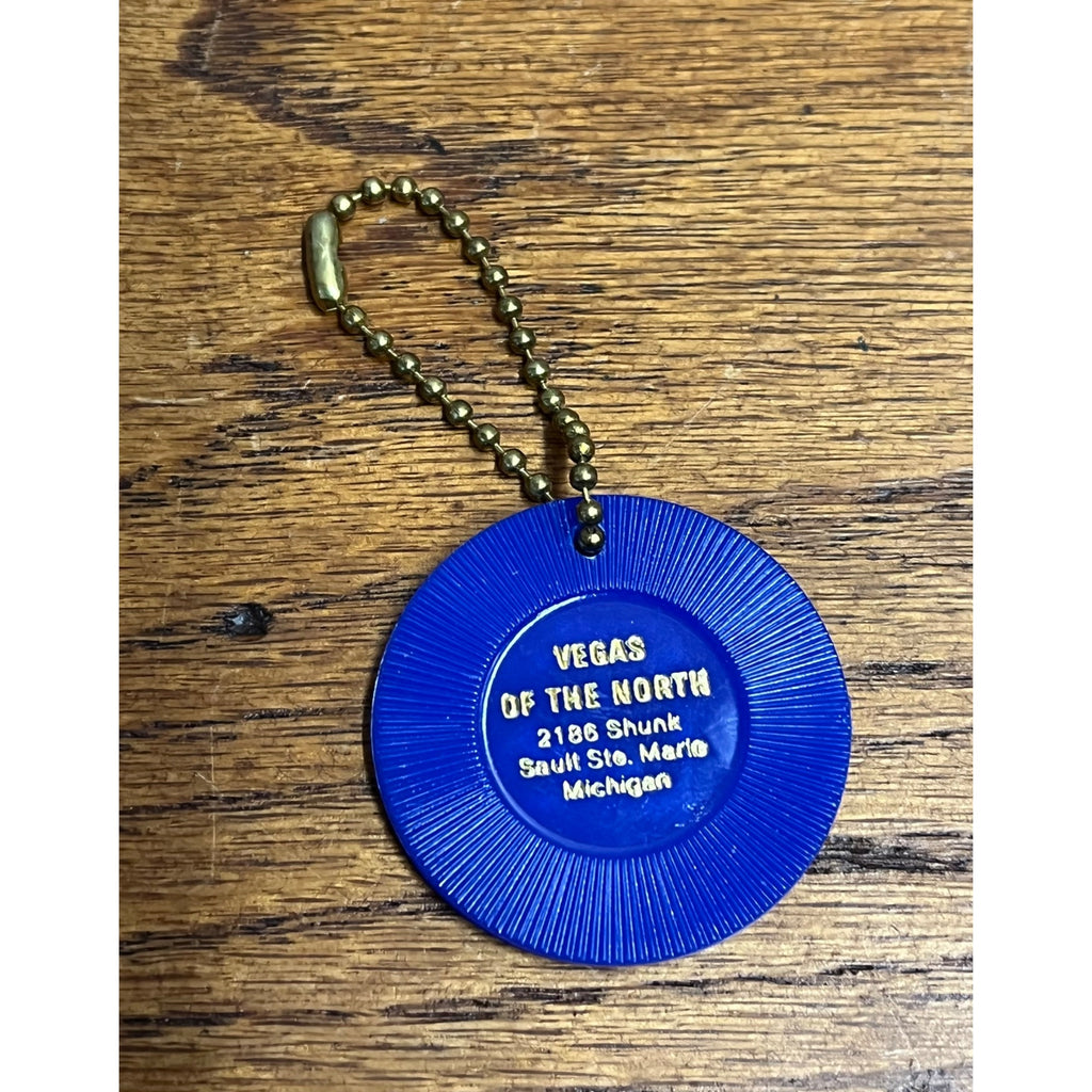 Vegas Kewadin Casino Chip Keychain - Sault Ste Marie MI Michigan Plastic Blue