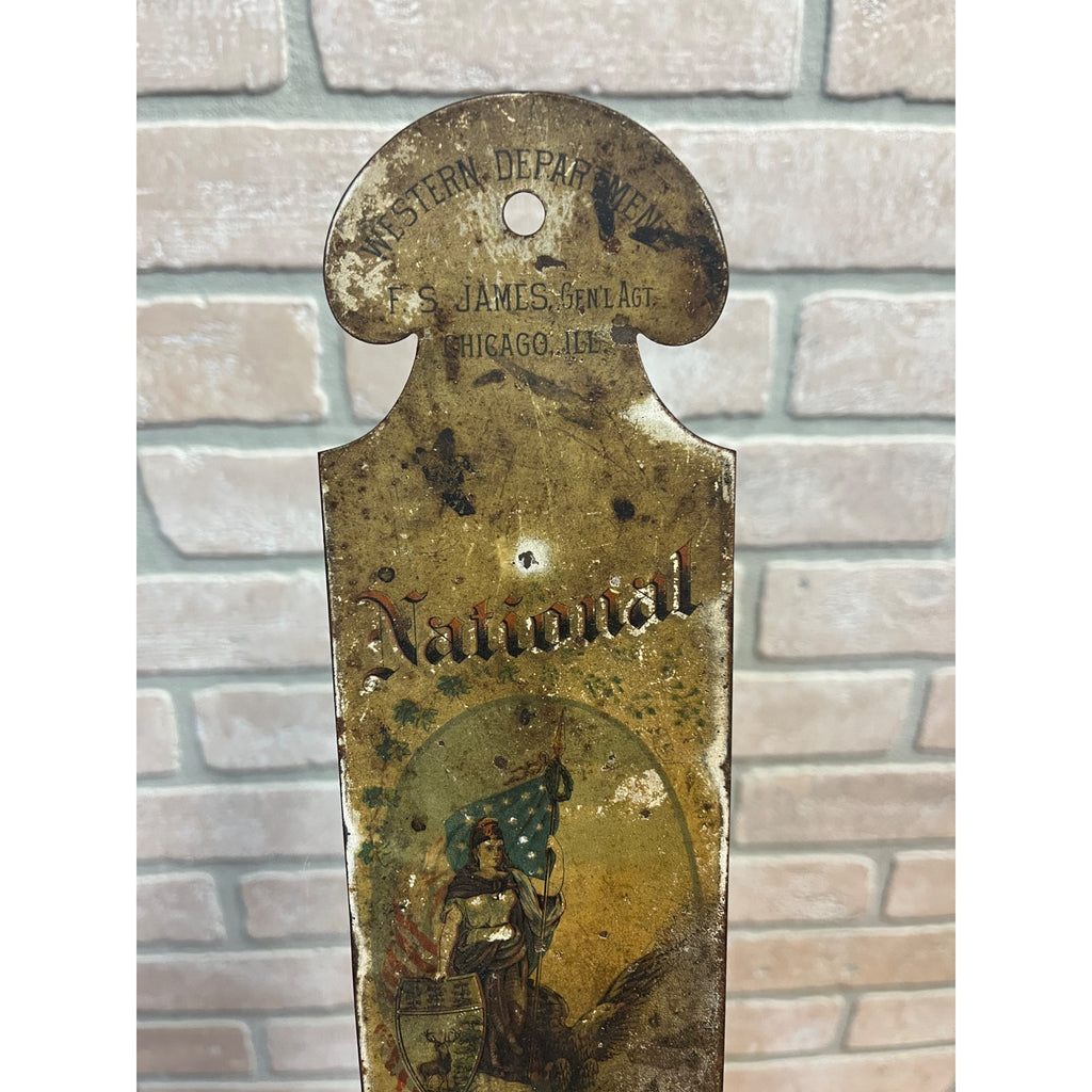 Antique Tin Litho National Fire Insurance Co. Hartford CT Sign Lady Liberty Eagle