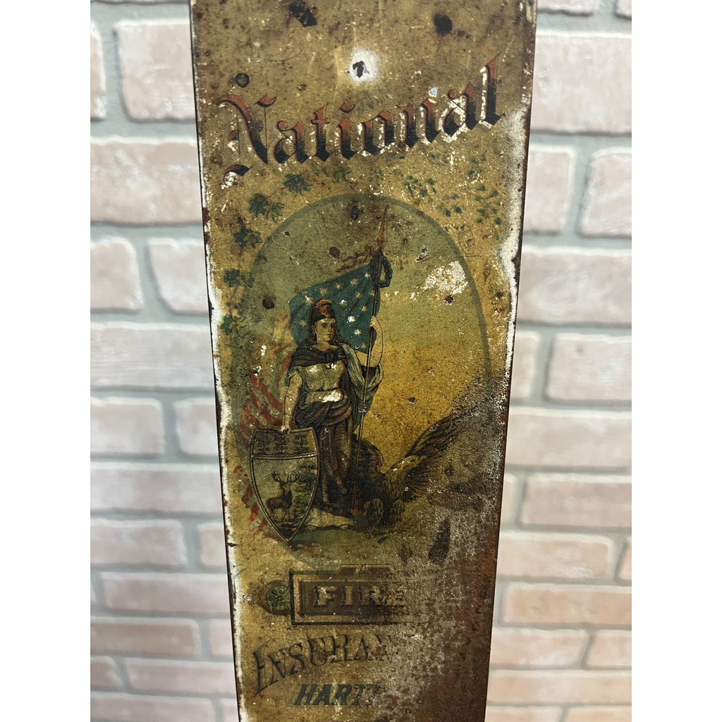 Antique Tin Litho National Fire Insurance Co. Hartford CT Sign Lady Liberty Eagle