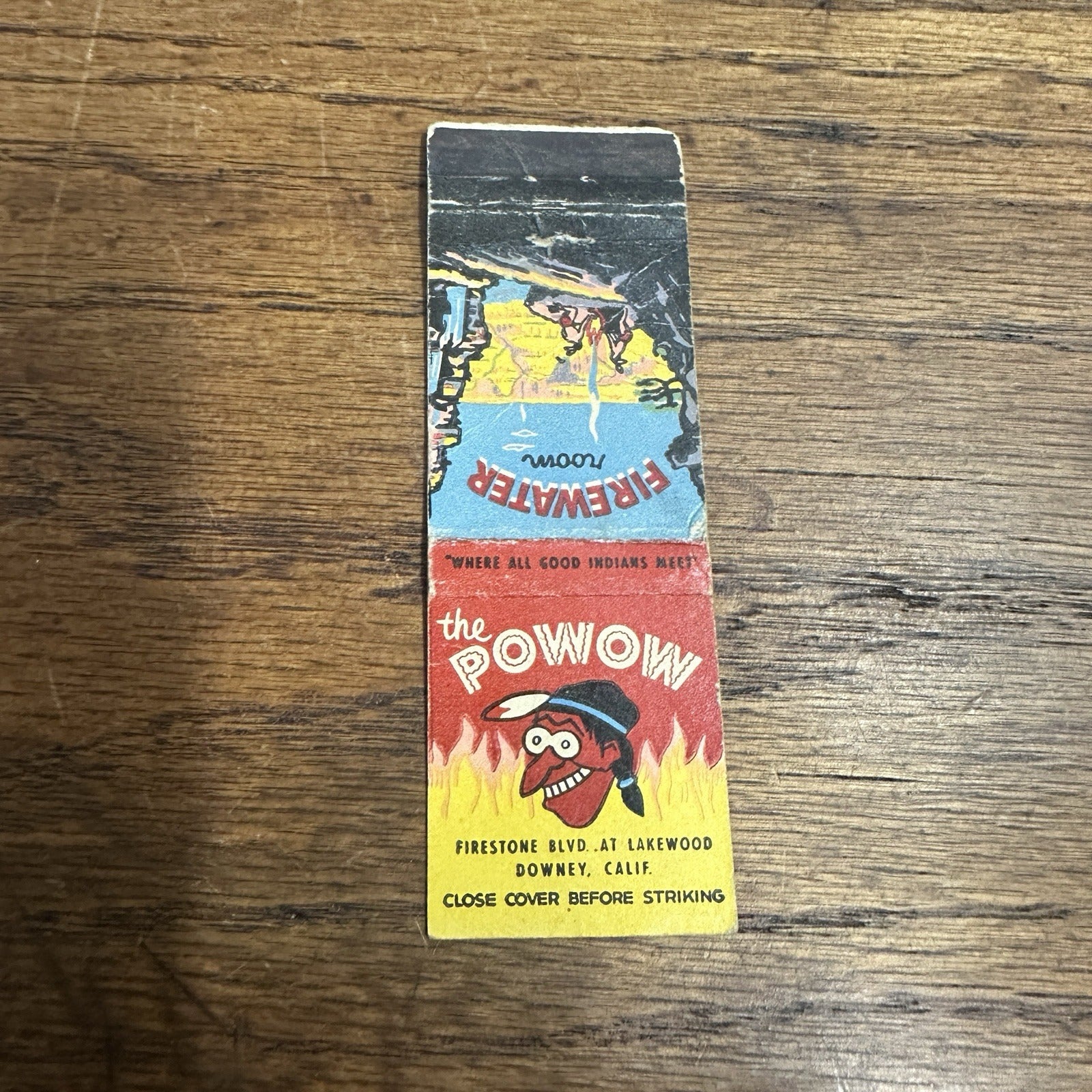 The Powow Firewater Room Lakewood Downey CA Matchbook Cover Advertising