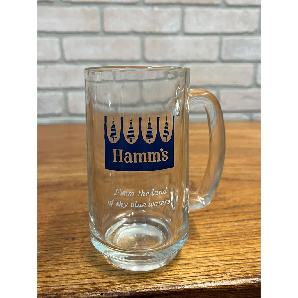 Vintage Hamm's Beer Heavy Glass Tankard Mug Blue Crown Logo 5.5"
