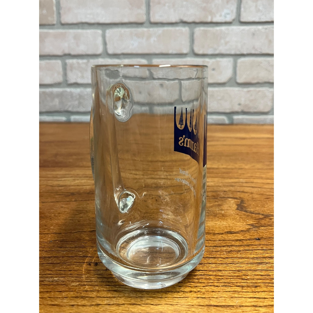 Vintage Hamm's Beer Heavy Glass Tankard Mug Blue Crown Logo 5.5"