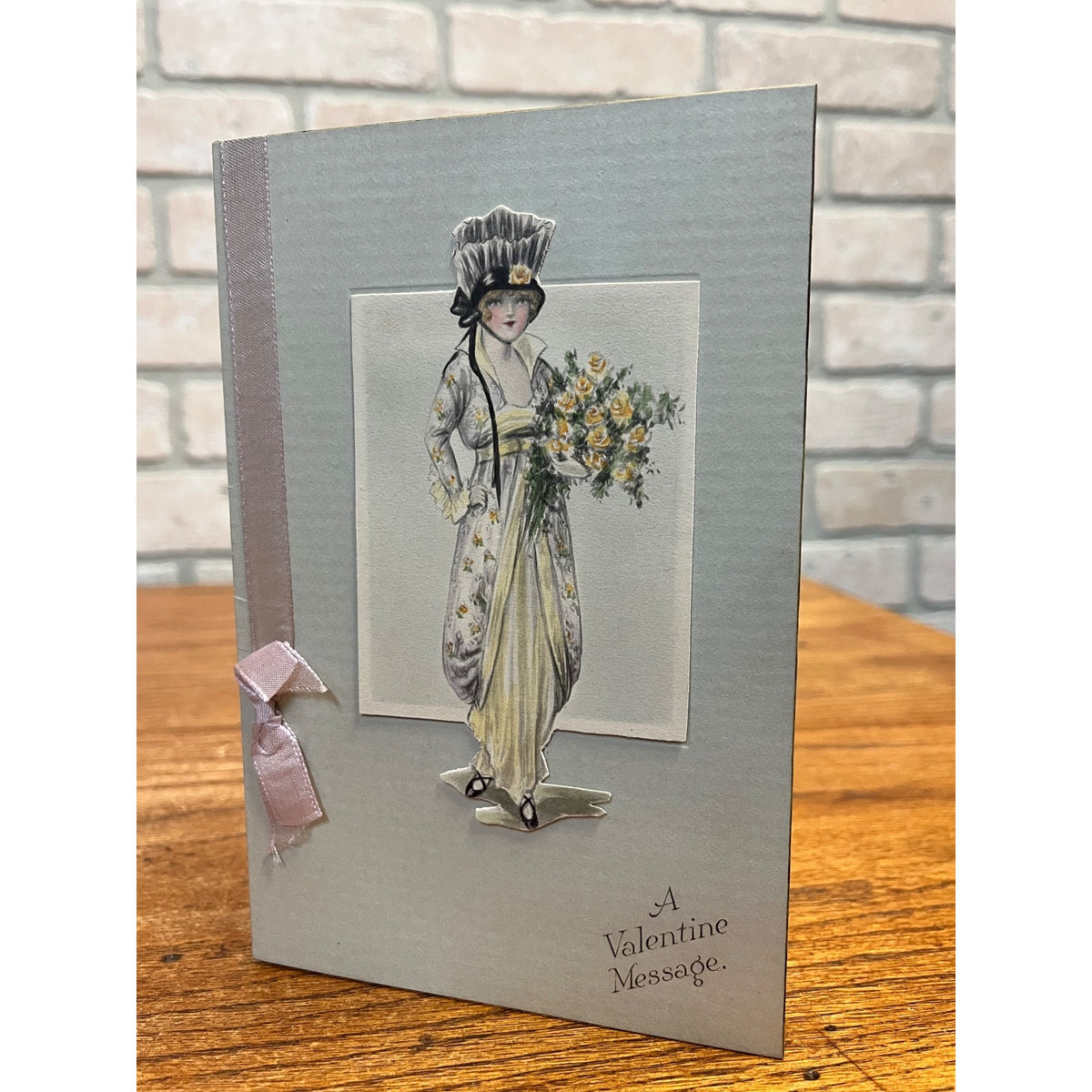 Antique c1920s Gibson's Valentine Card No 3171 Art Deco Lady Ribbon Flapper Girl