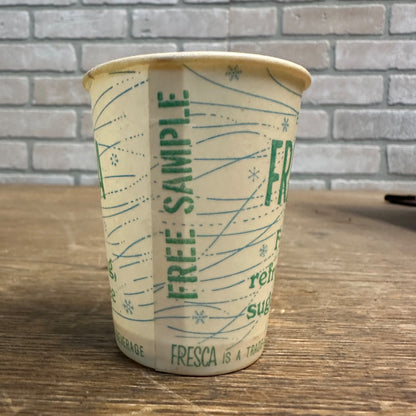 Vintage 4oz Fresca Sample Soda Paper Wax Cup Advertising Coca Cola