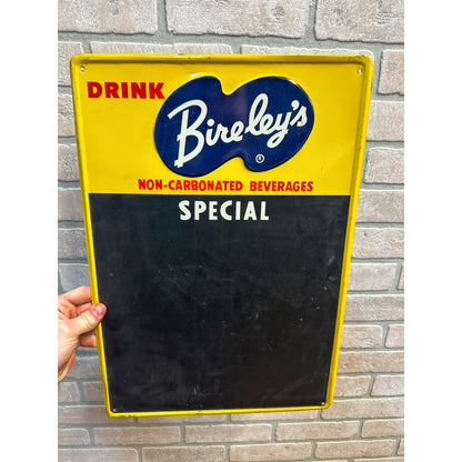 VINTAGE DRINK BIRELEY'S NON CARBONATED BLACKBOARD ADVERTISING TIN MENU SIGN SODA