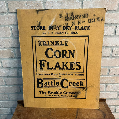 Antique Battle Creek Krinkle Corn Flakes Cereal 1910s Advertising Sign Cardboard