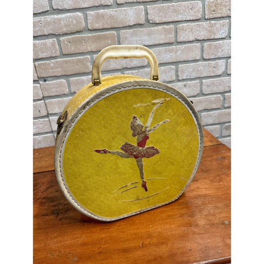 Vintage 1950s Child's Yellow Doll Suitcase Red Ballerina Dancer