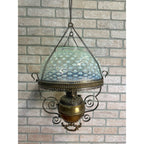 RARE Antique Victorian Blue Opalescent Shade Hanging Bradley Hubbard Oil Lamp