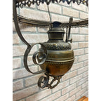 RARE Antique Victorian Blue Opalescent Shade Hanging Bradley Hubbard Oil Lamp