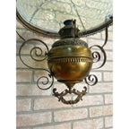 RARE Antique Victorian Blue Opalescent Shade Hanging Bradley Hubbard Oil Lamp