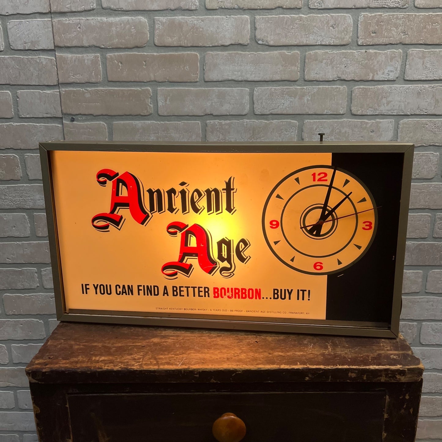 Vintage 1950s Ancient Age Bourbon Lighted Advertising Clock Sign