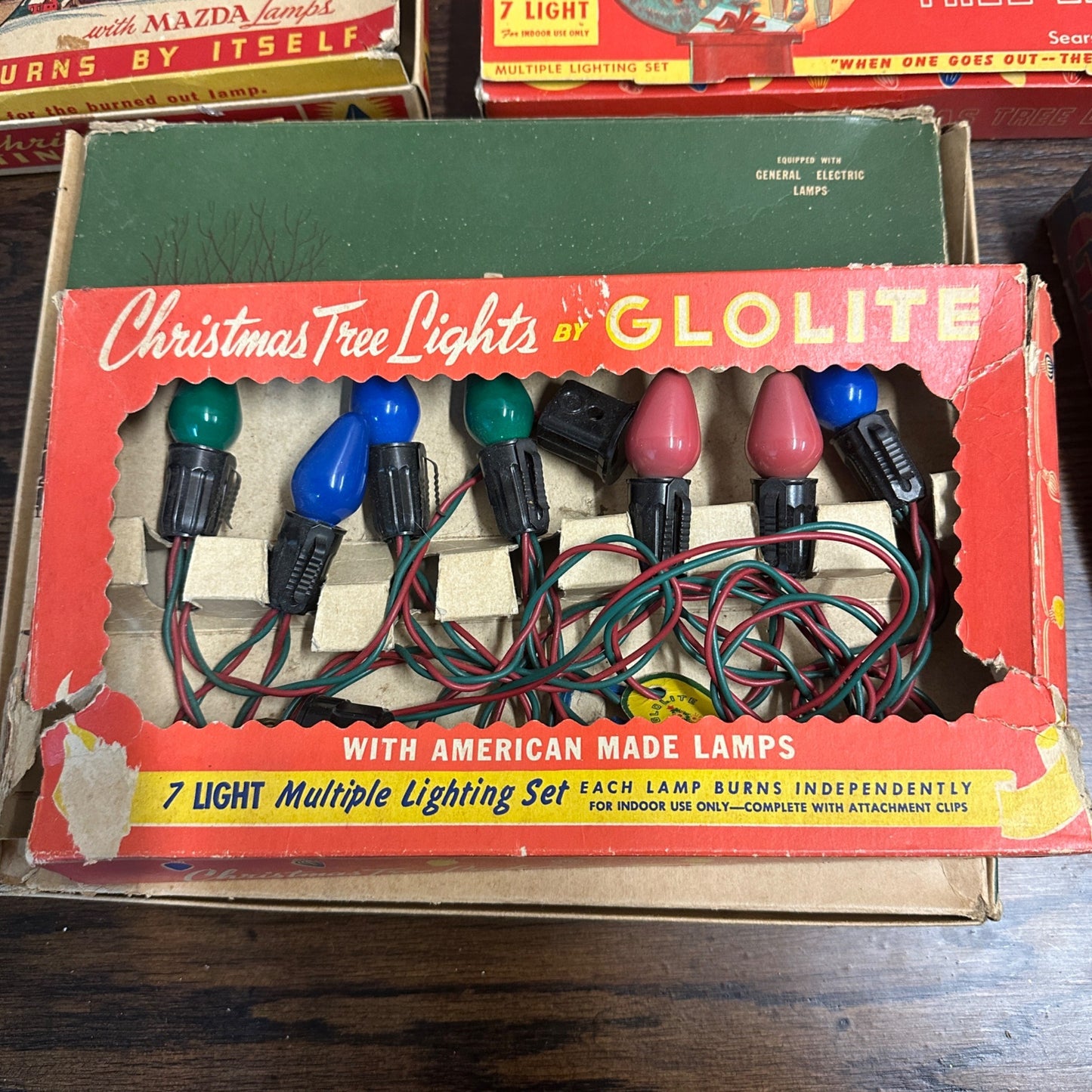 (7) Vintage C7 Christmas String Lights Pennant Glolite Gem Works