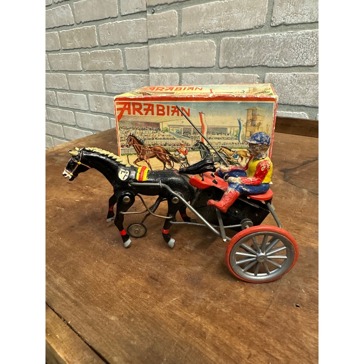 Vintage 1950s Arabian Racing Horse Windup Toy DGM West Germany + Box