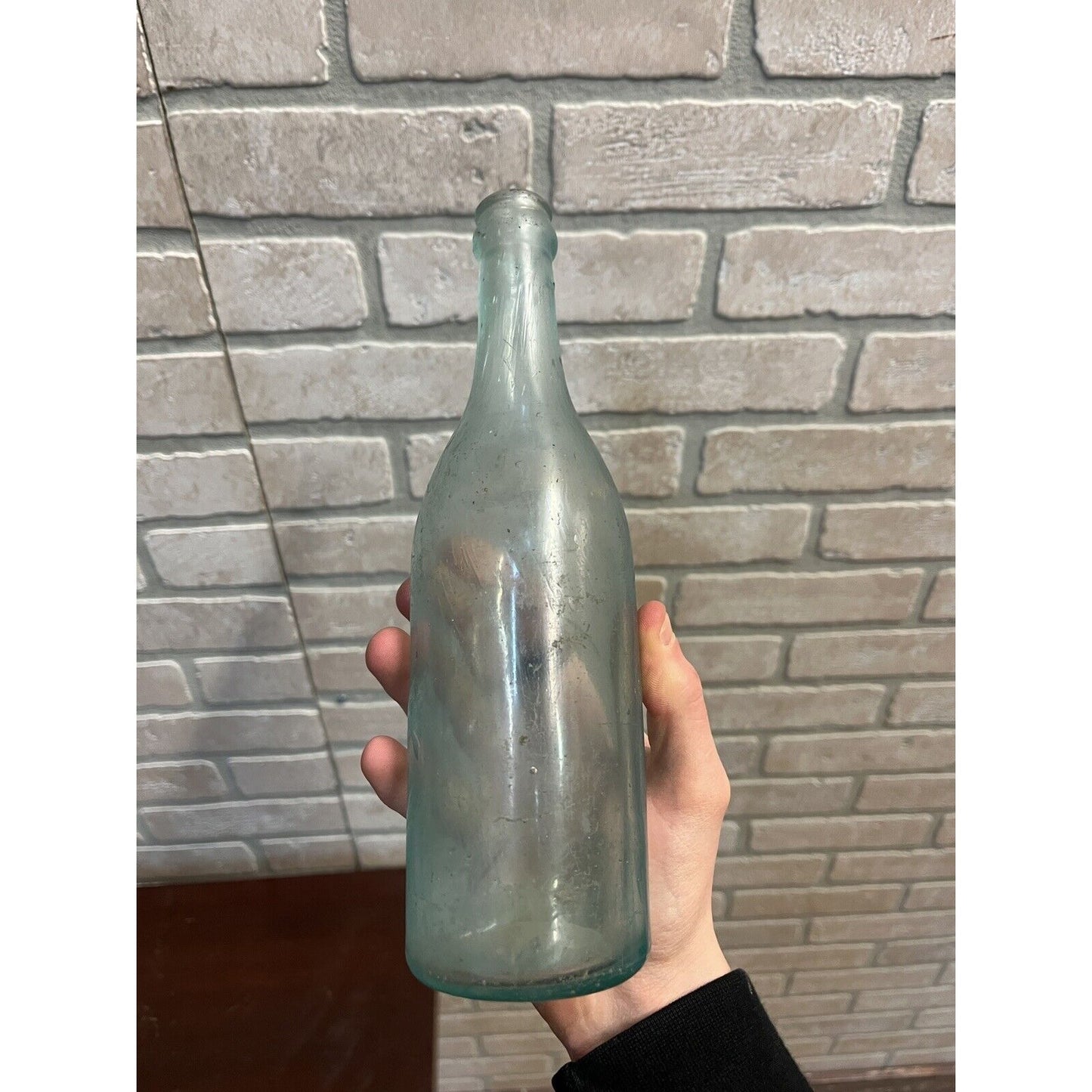 Vintage Early 1900s Aqua Blue Beer Soda Bottle Embossed Blank Plate Registered