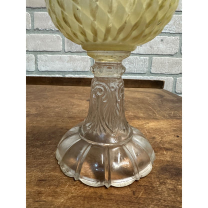 Antique Sheldon Swirl Uranium / Vaseline Opalescent Art Glass Oil Lamp